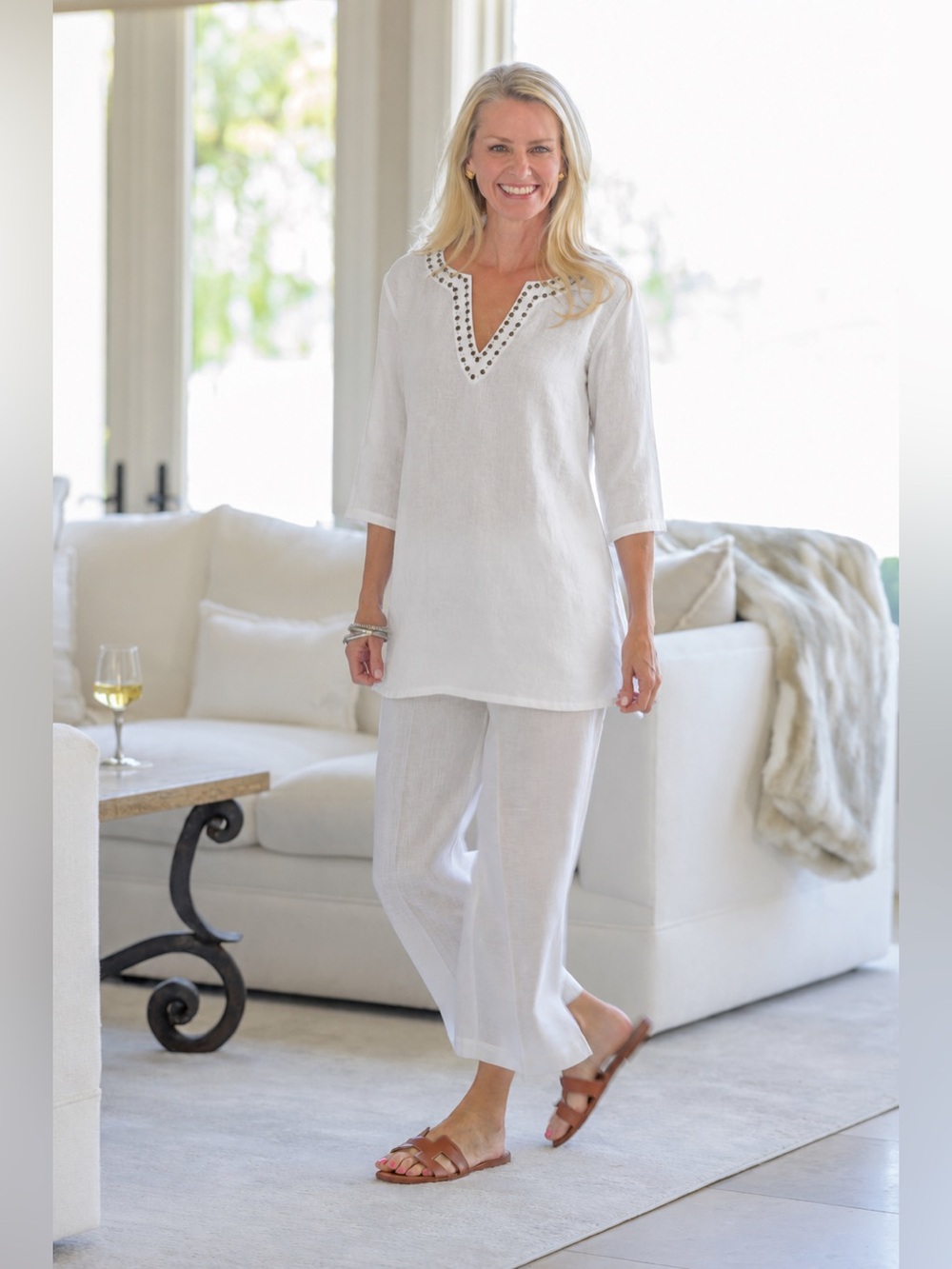 RAFAELLA Womens Plus XXL White Linen Tunic Top NWT